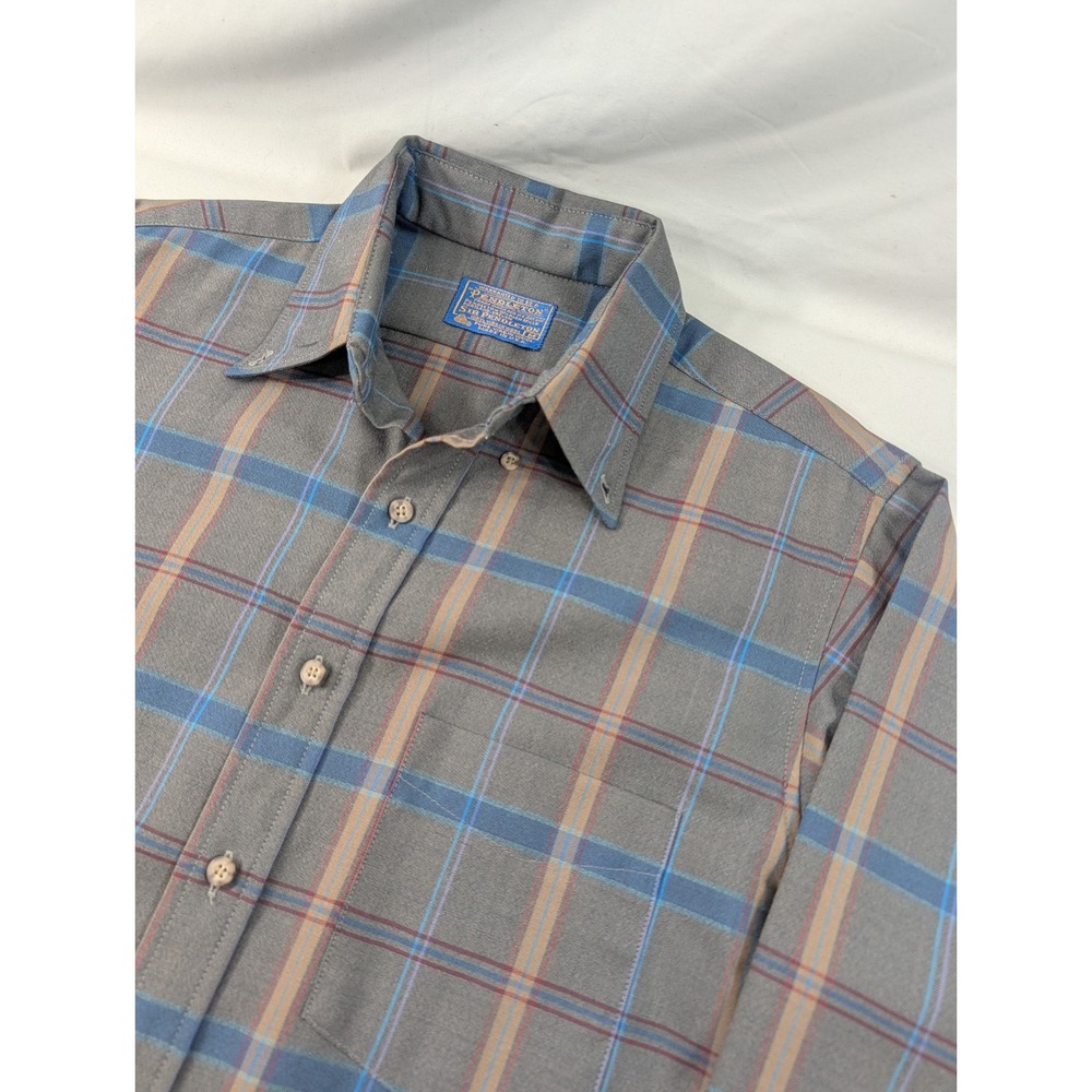 Sir Pendleton Wool Shirt Mens Medium Virgin  Wool Plaid Wi Dowpane Vintage Gray